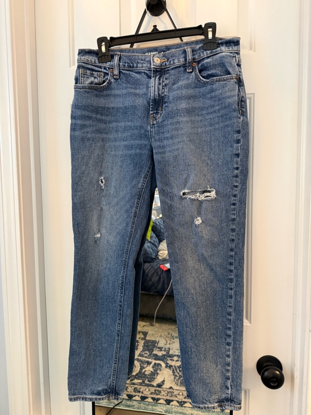 Old Navy Blue Straight-Leg Distressed Boyfriend Jeans